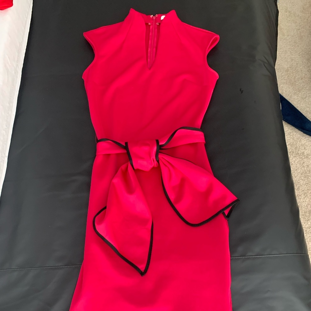NEW YORK & COMPANY Stretch Hot Pink Dress W/Large Sash Tie